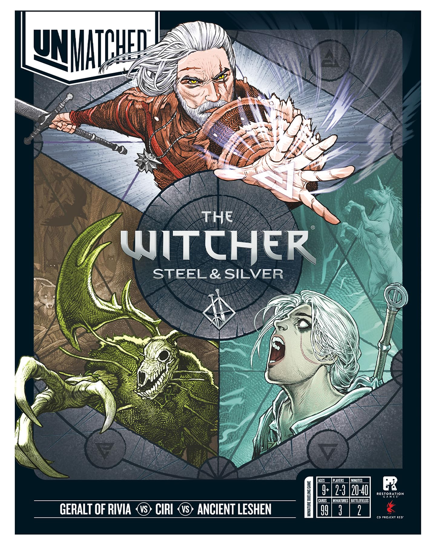 Restoration Games Unmatched The Witcher: Steel & Silver – Strategy Board Game (2-3 Players, 30 Min, Ages 9+)