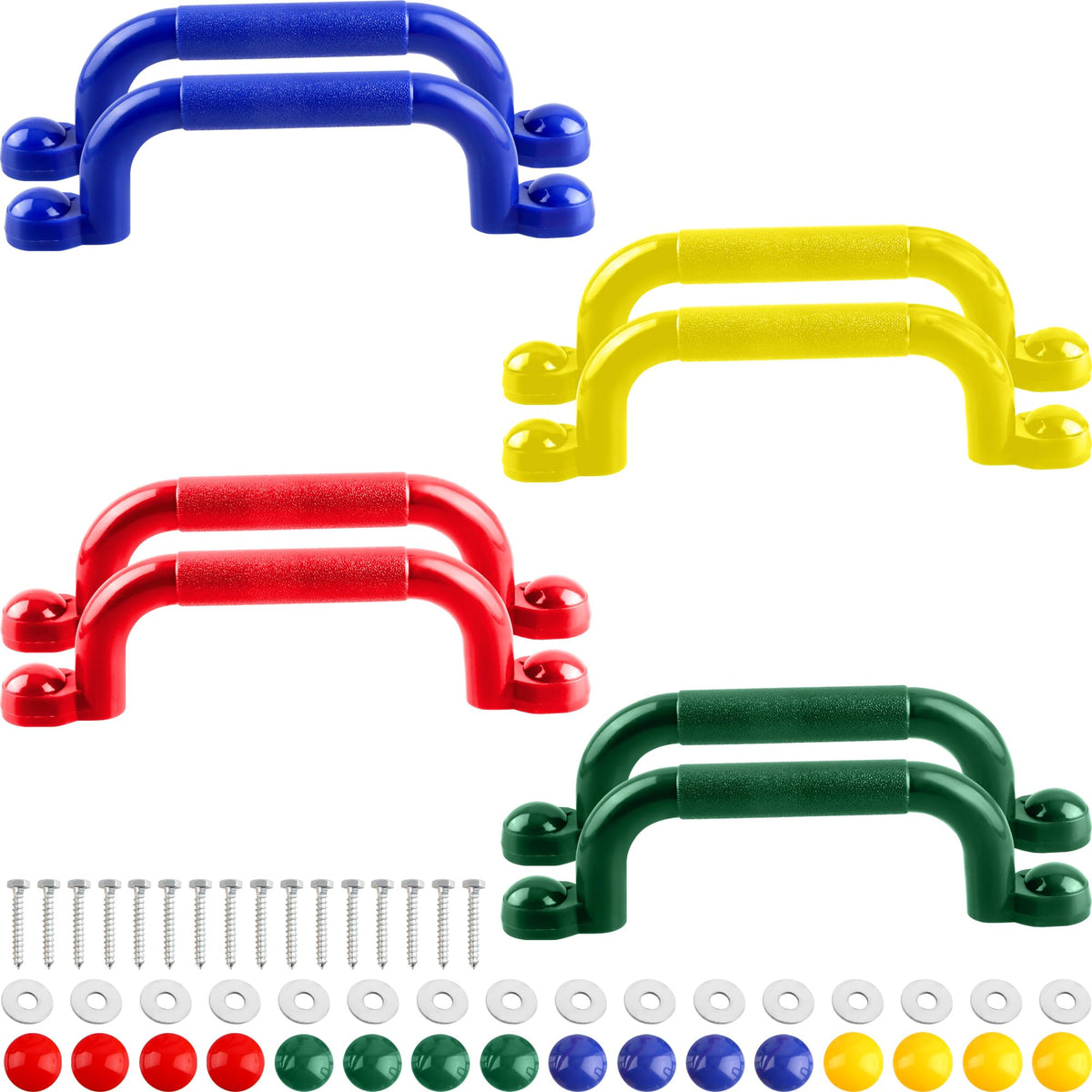 Restroma 8 Pieces Playground Safety Handles for Kids – Safe Grip for Playsets, Swing Sets, Treehouses (Green Blue Yellow Red)