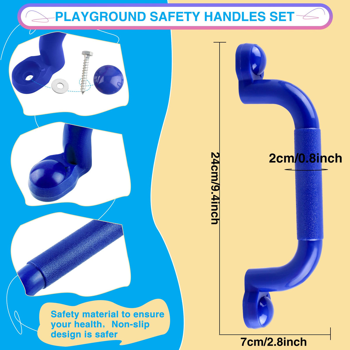 Restroma 8 Pieces Playground Safety Handles for Kids – Safe Grip for Playsets, Swing Sets, Treehouses (Green Blue Yellow Red)