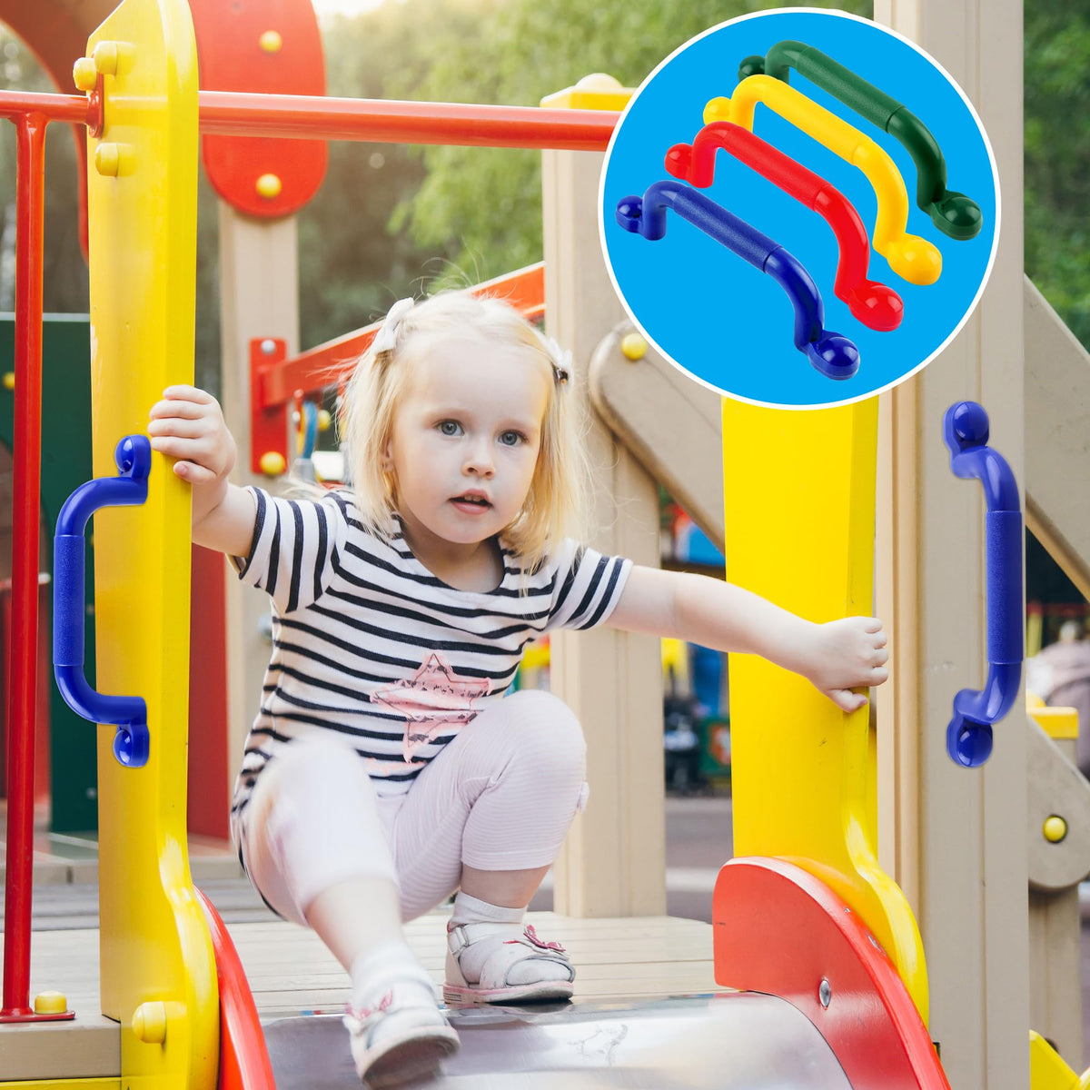 Restroma 8 Pieces Playground Safety Handles for Kids – Safe Grip for Playsets, Swing Sets, Treehouses (Green Blue Yellow Red)