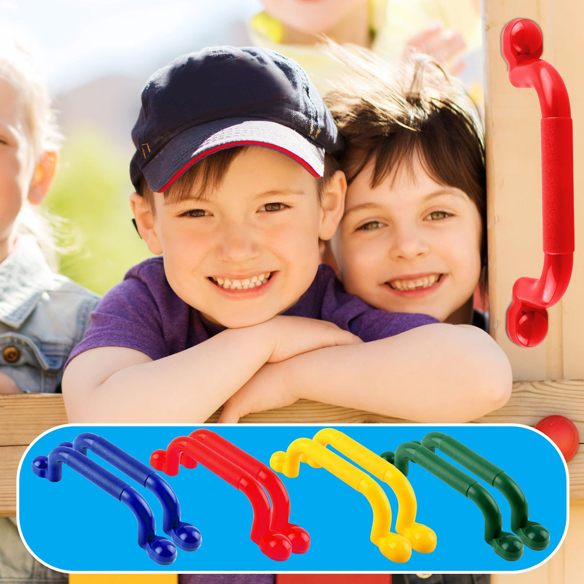 Restroma 8 Pieces Playground Safety Handles for Kids – Safe Grip for Playsets, Swing Sets, Treehouses (Green Blue Yellow Red)