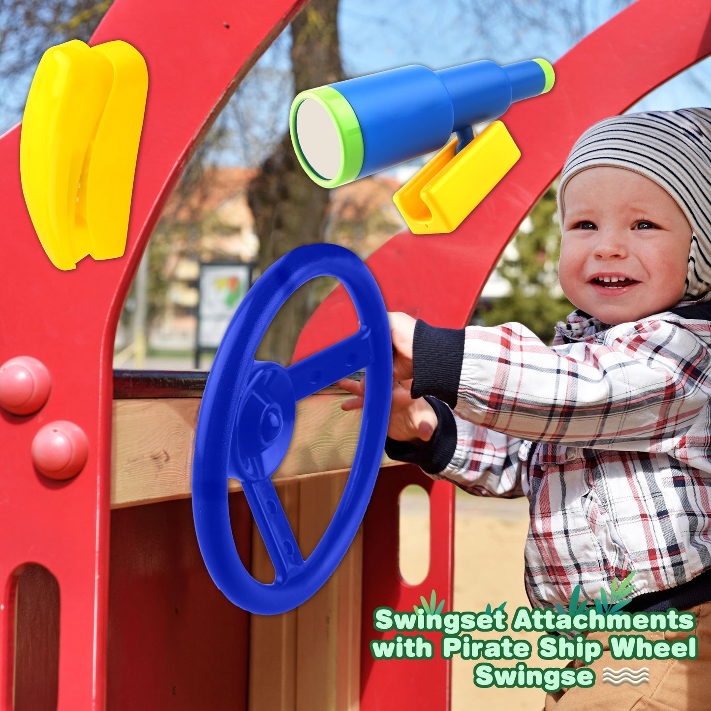 Restroma Playground Accessories Swingset 3-Pack: Steering Wheel, Telescope & Telephone Toy for Outdoor Play