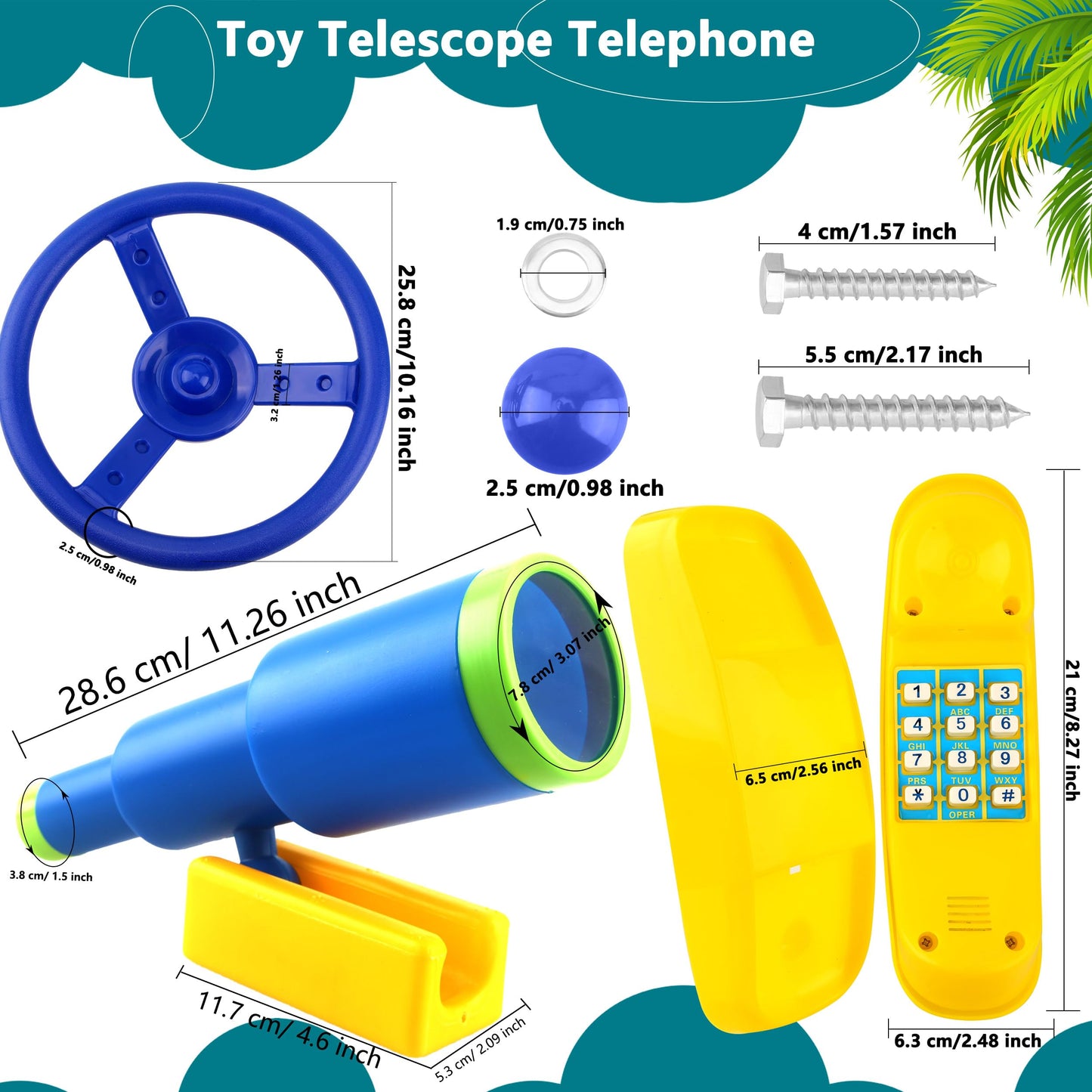 Restroma Playground Accessories Swingset 3-Pack: Steering Wheel, Telescope & Telephone Toy for Outdoor Play
