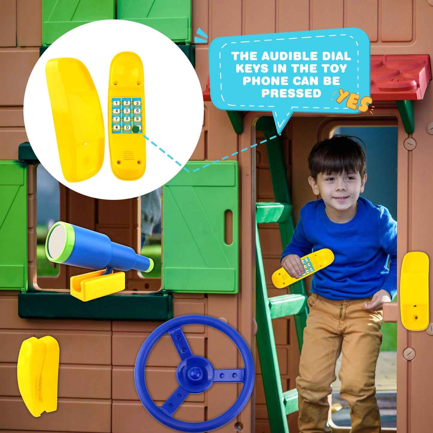Restroma Playground Accessories Swingset 3-Pack: Steering Wheel, Telescope & Telephone Toy for Outdoor Play