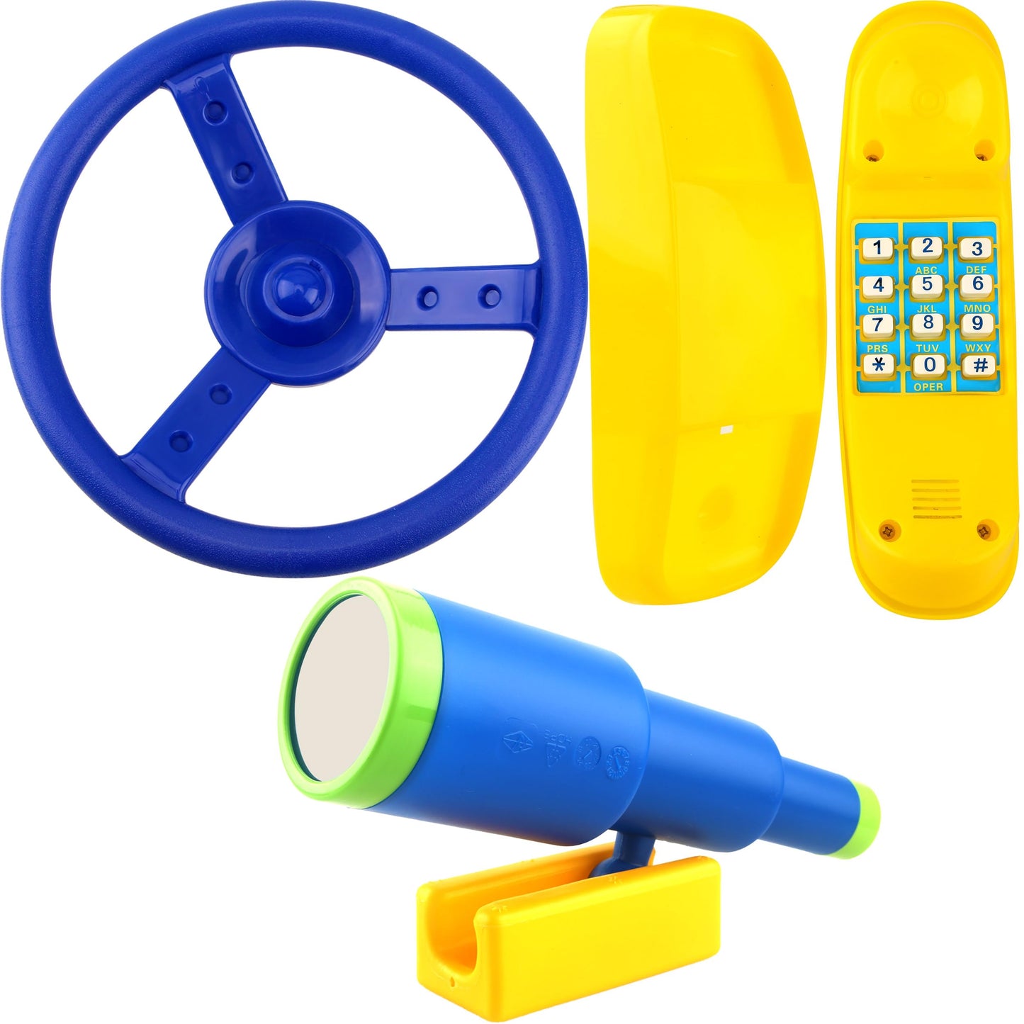 Restroma Playground Accessories Swingset 3-Pack: Steering Wheel, Telescope & Telephone Toy for Outdoor Play