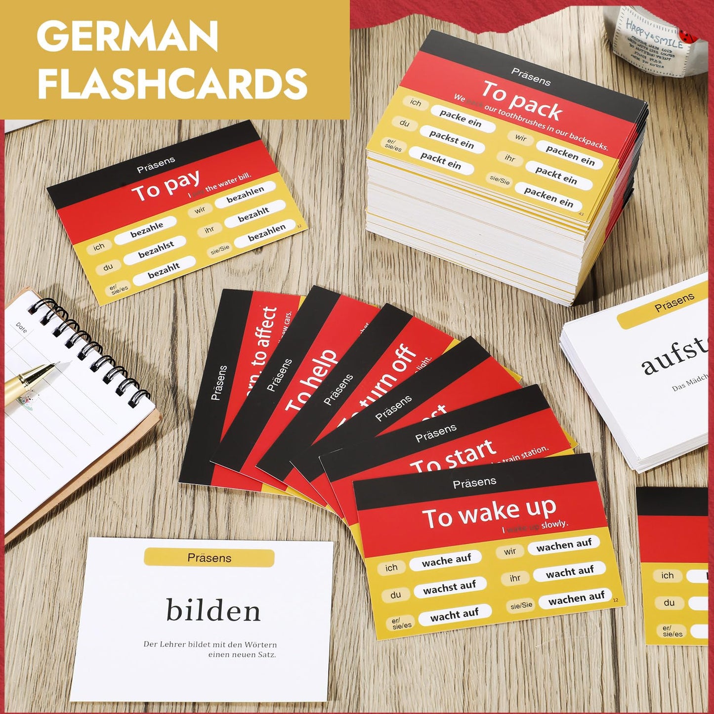 Resurhang 200 German Verb Conjugation Flashcards – Present Tense for Adults