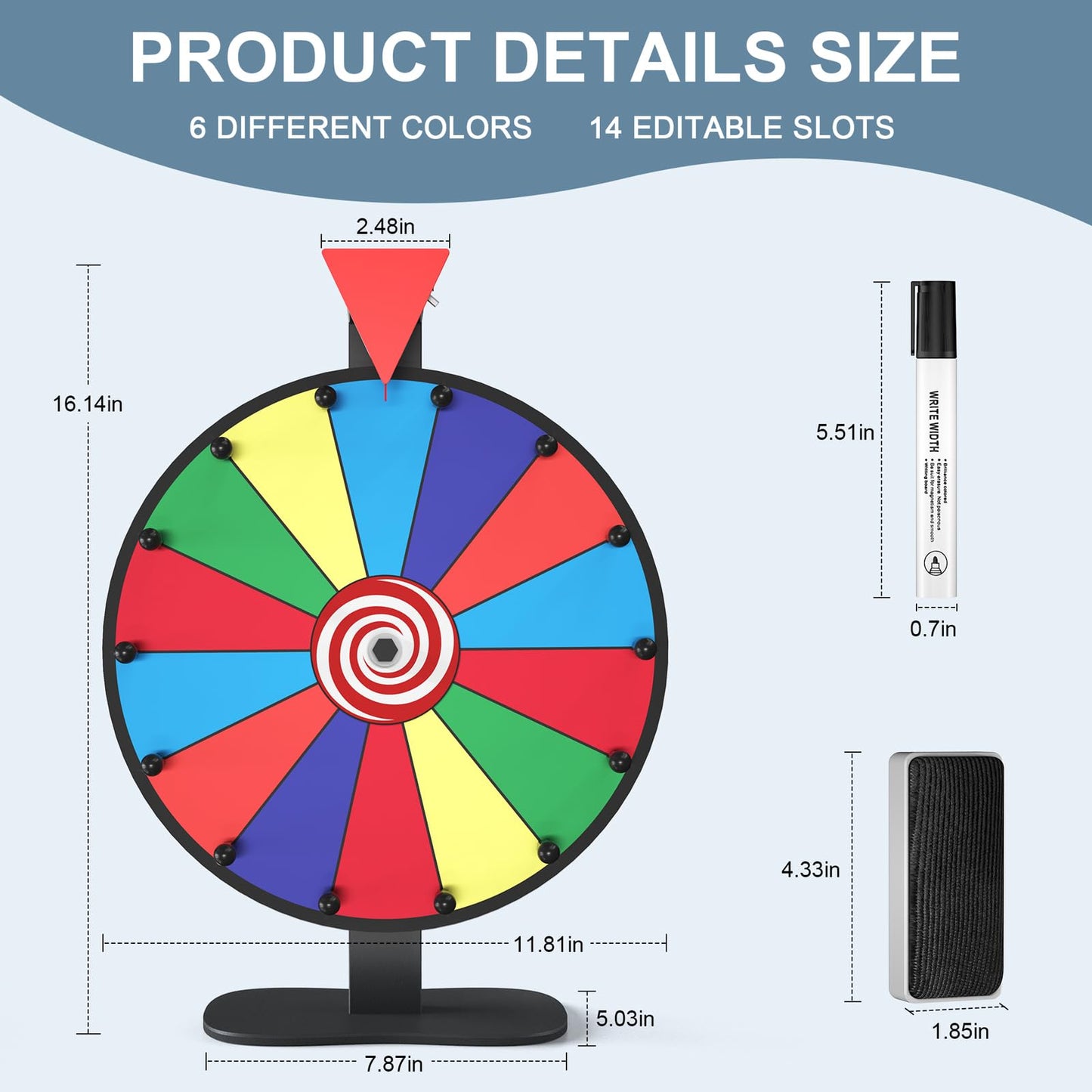 Retbtnm 12 Inch Prize Wheel – 14 Slots, Heavy-Duty Spinner for Classrooms & Parties