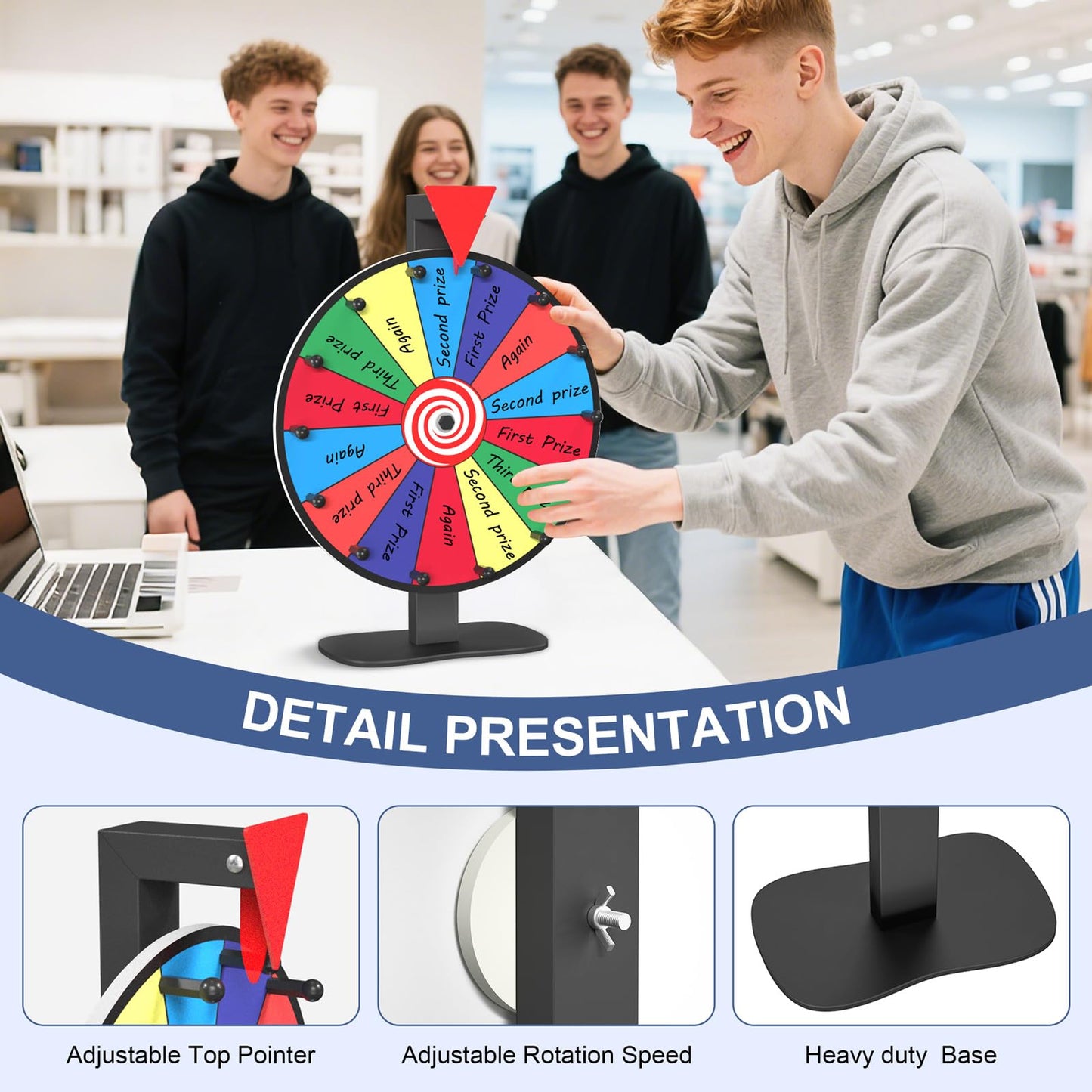 Retbtnm 12 Inch Prize Wheel – 14 Slots, Heavy-Duty Spinner for Classrooms & Parties