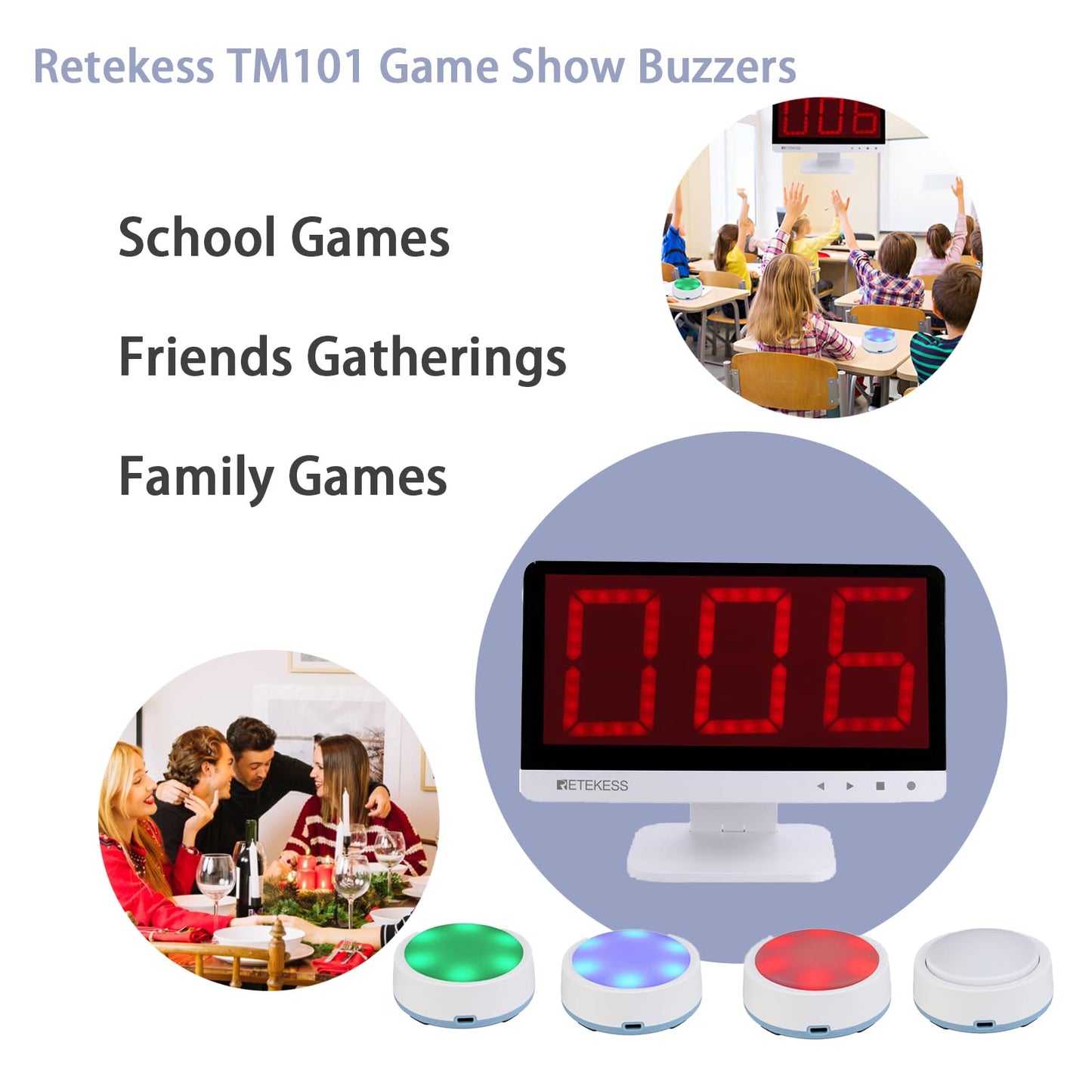 Retekess TM101 Jeopardy Buzzers – 32-Button Quiz Buzzer System, 262ft Range, Classroom & Family Game Night