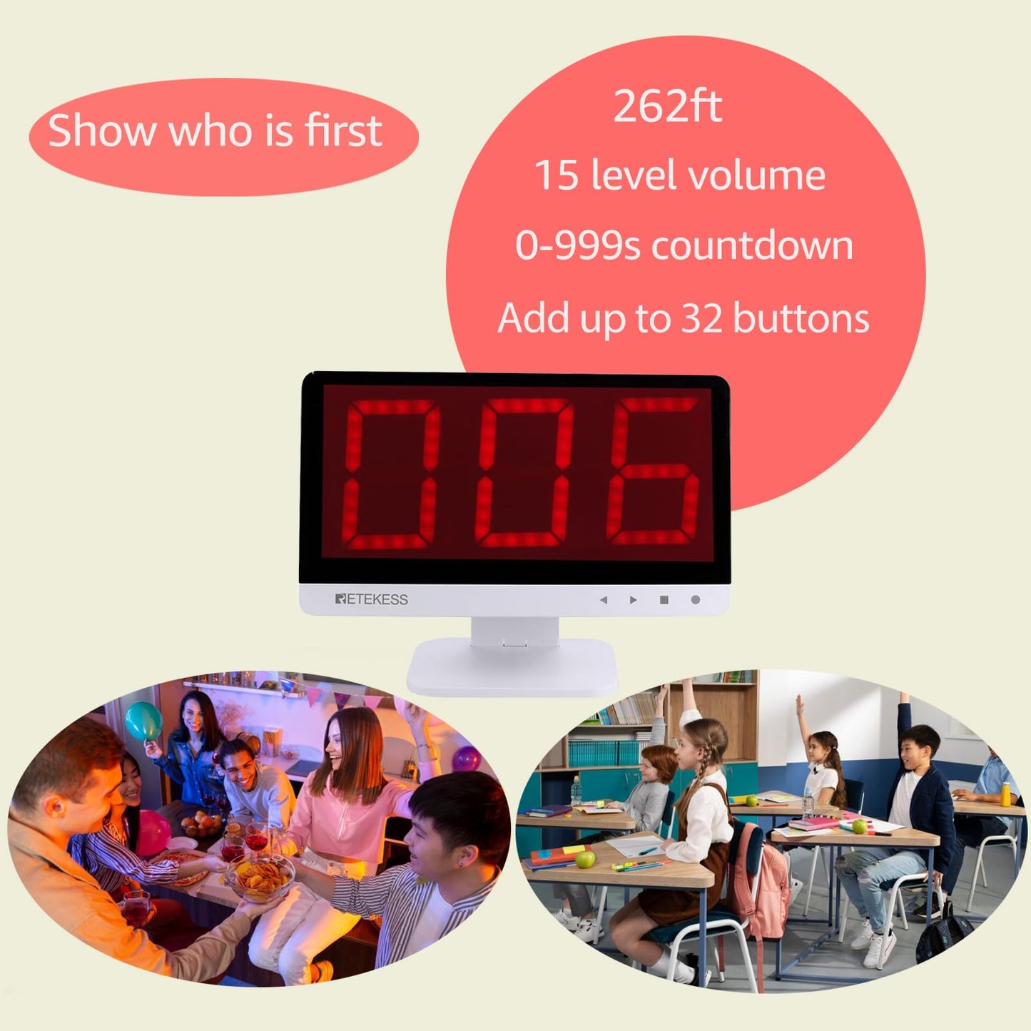 Retekess TM101 Game Show Buzzer System – 32-Button Wireless Quiz Buzzers, 262 ft Range, Classroom & Family Night