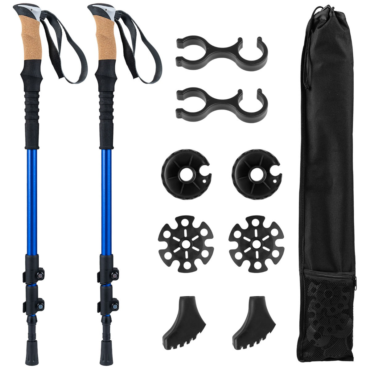 Retractable Hiking Poles Pair of 2 with EVA and Natural Cork Grips-Black