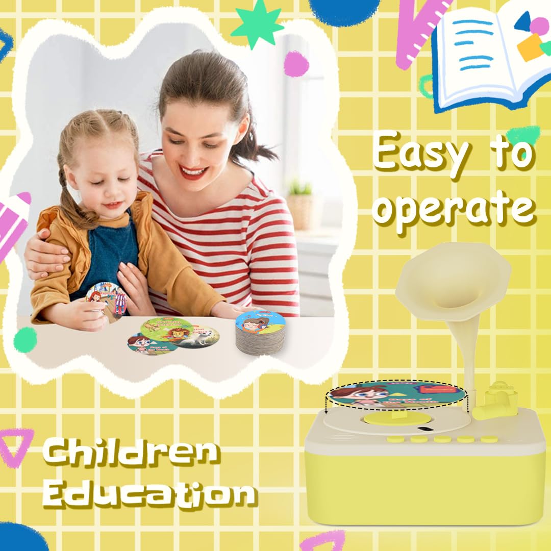 Retysaz Kids Phonograph with 96 Cards – Story and Music Player for Ages 3-6 (Yellow)