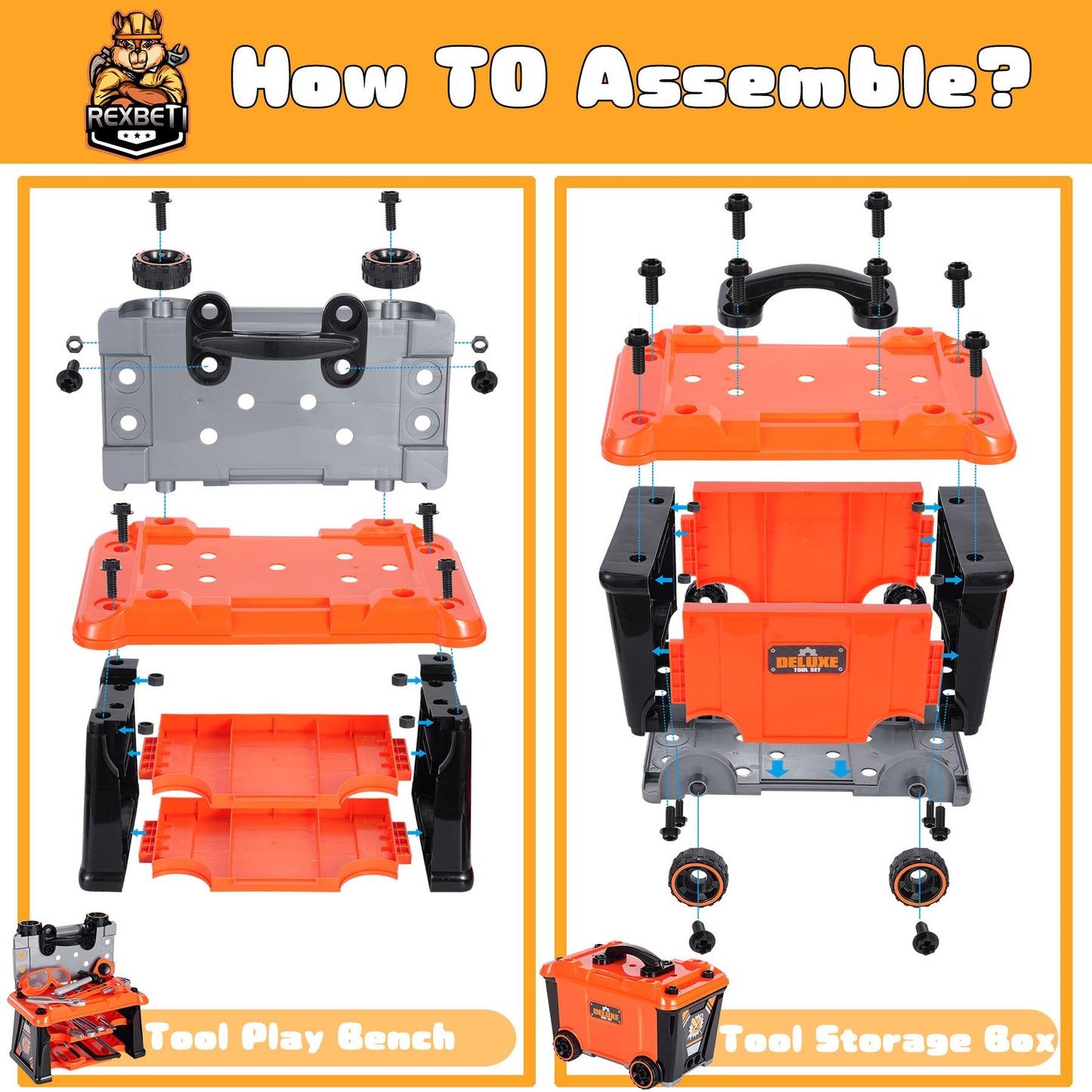 REXBETI Kids Tool Set with Box & Electric Drill | Pretend Play Workbench for Ages 3-8