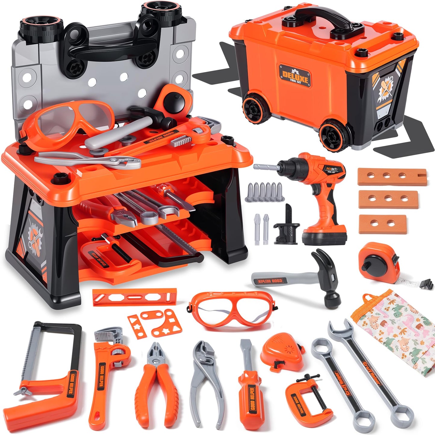 REXBETI Kids Tool Set with Box & Electric Drill | Pretend Play Workbench for Ages 3-8