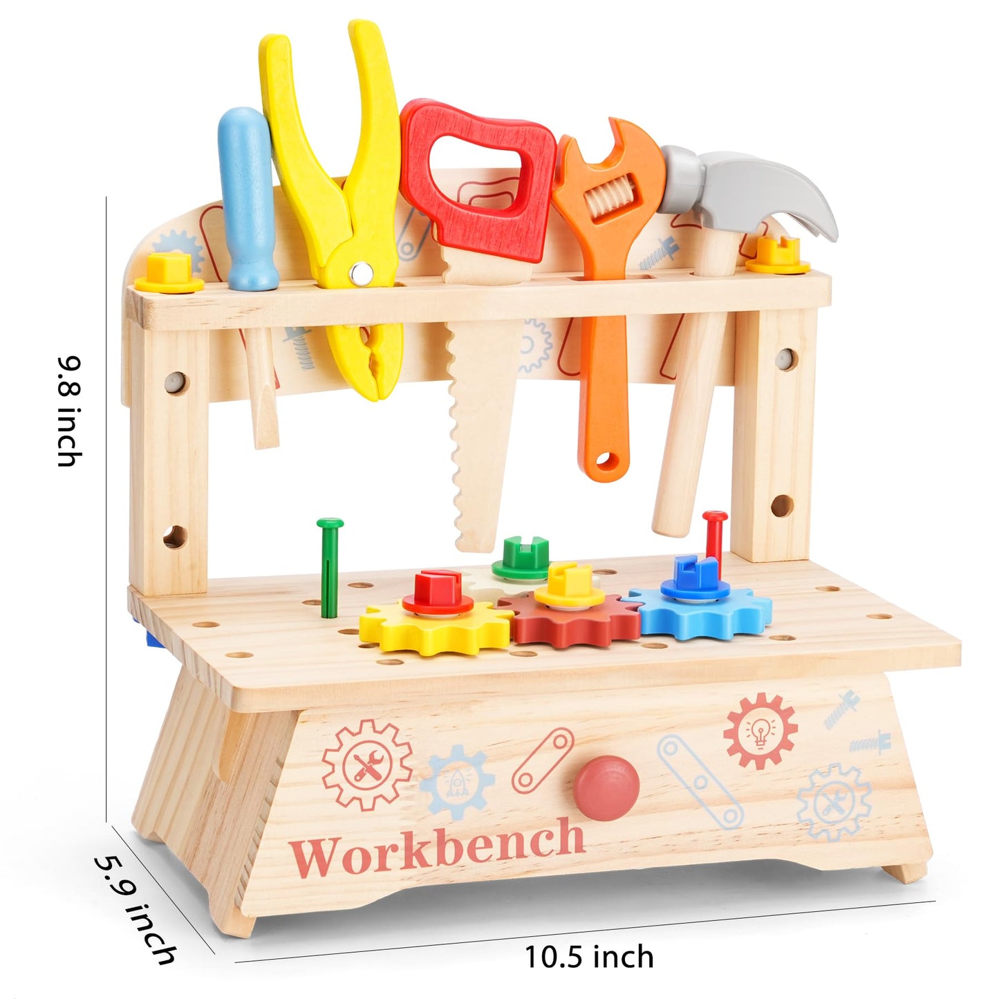 REXBETI Kids Wooden Tool Set with Apron – Montessori Pretend Play for Ages 3-5