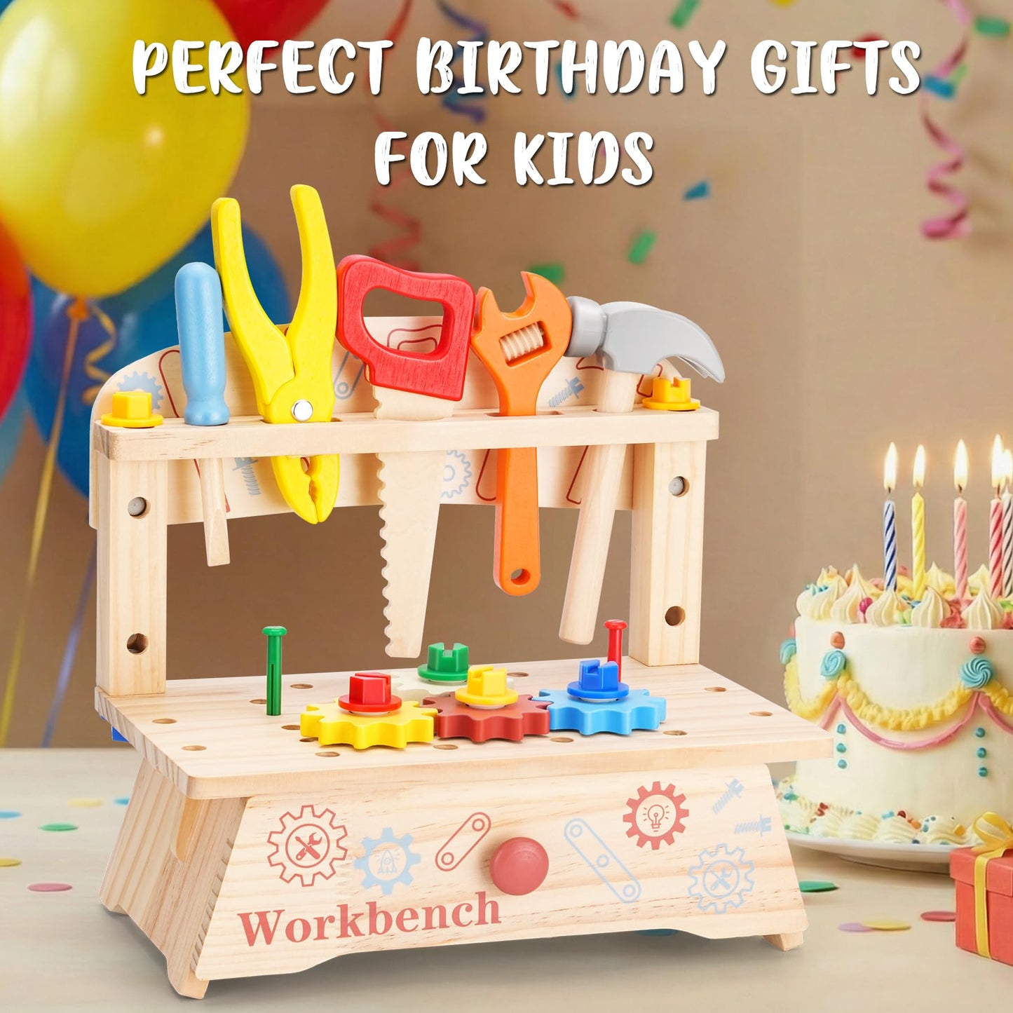 REXBETI Kids Wooden Tool Set with Apron – Montessori Pretend Play for Ages 3-5