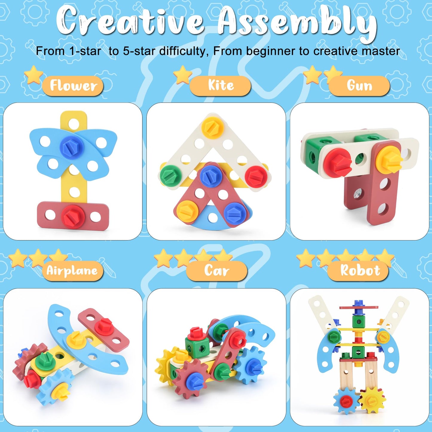 REXBETI Kids Wooden Tool Set with Apron – Montessori Pretend Play for Ages 3-5