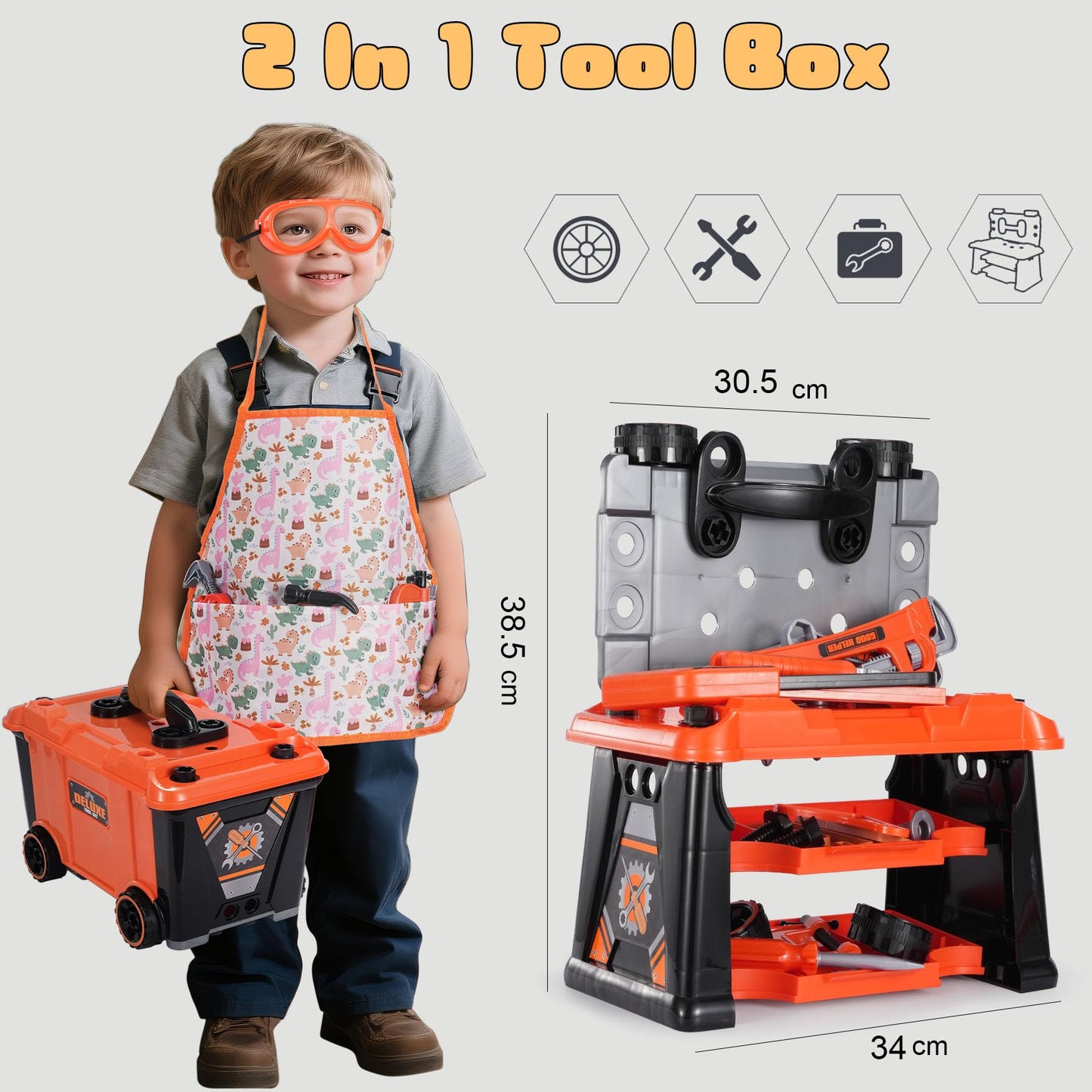 REXBETI Kids Tool Set with Box & Electric Drill | Pretend Play Workbench for Ages 3-8