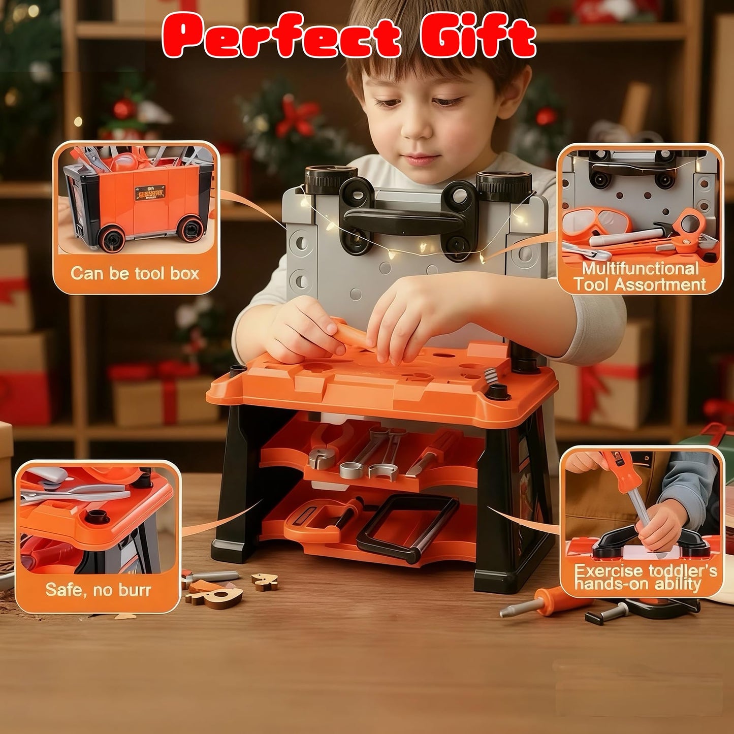 REXBETI Kids Tool Set with Box & Electric Drill | Pretend Play Workbench for Ages 3-8