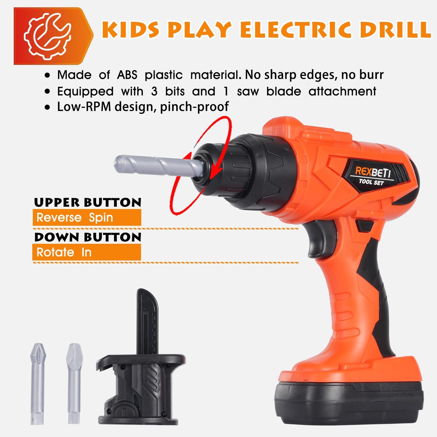 REXBETI Kids Tool Set with Box & Electric Drill | Pretend Play Workbench for Ages 3-8