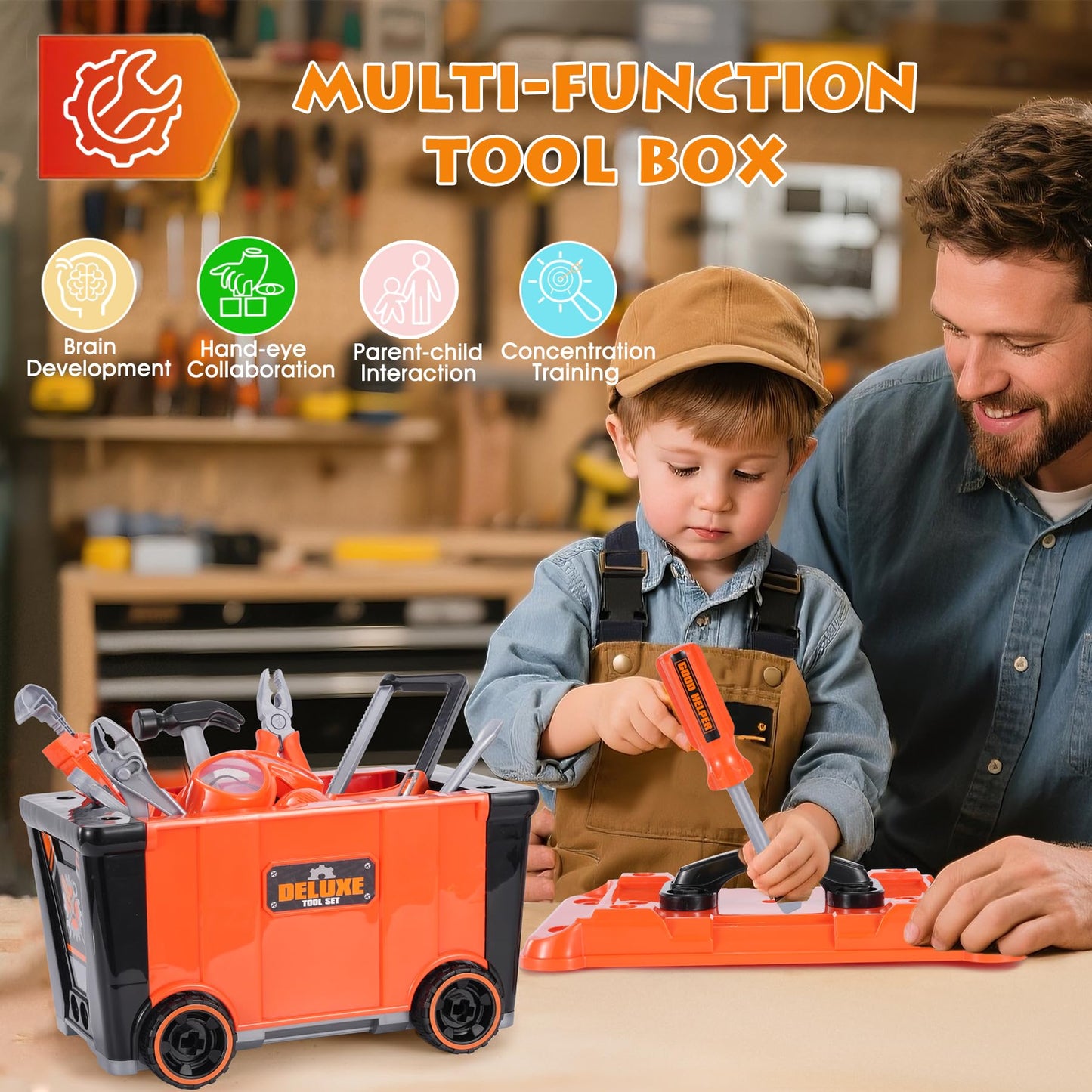 REXBETI Kids Tool Set with Box & Electric Drill | Pretend Play Workbench for Ages 3-8