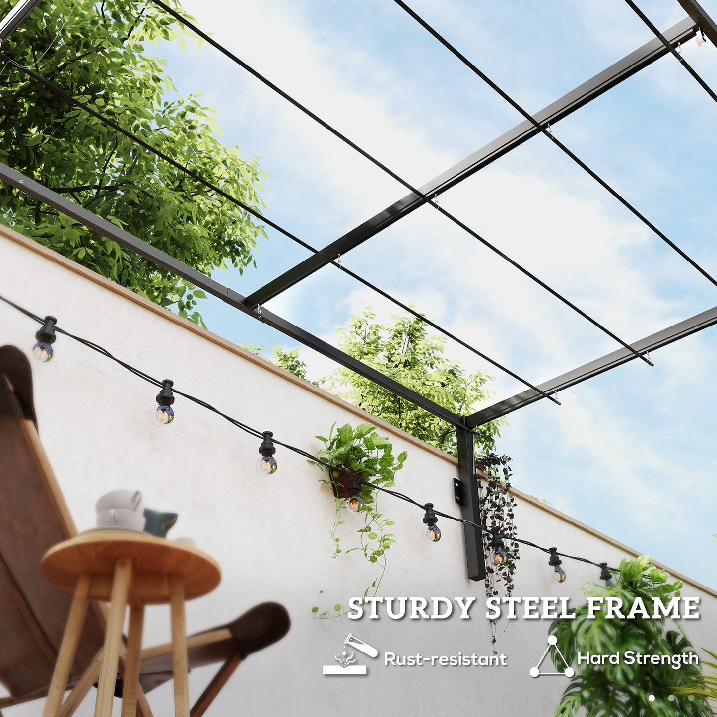 Outsunny 2 x 3(m) Wall Mounted Pergola with Retractable Roof, Khaki