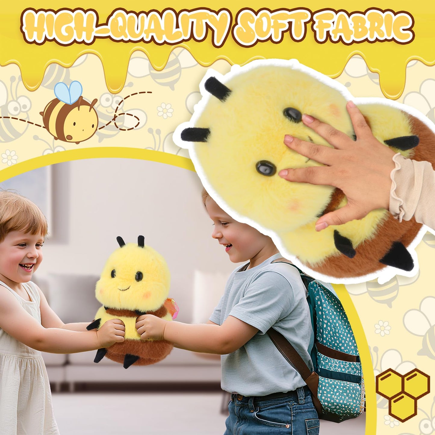 RHHSSE Chubby Smiling Bee Plush - Soft Bumblebee Plush Toy (8 inch)