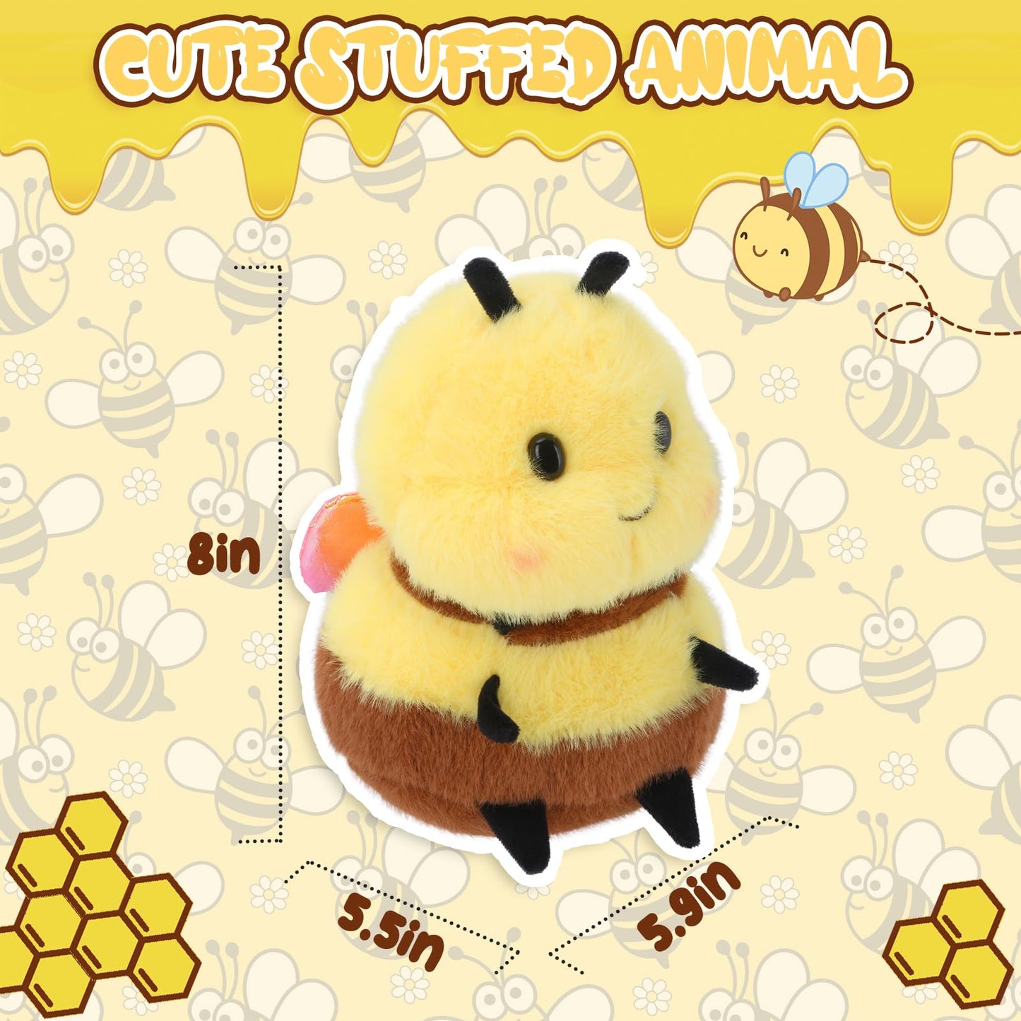 RHHSSE Chubby Smiling Bee Plush - Soft Bumblebee Plush Toy (8 inch)