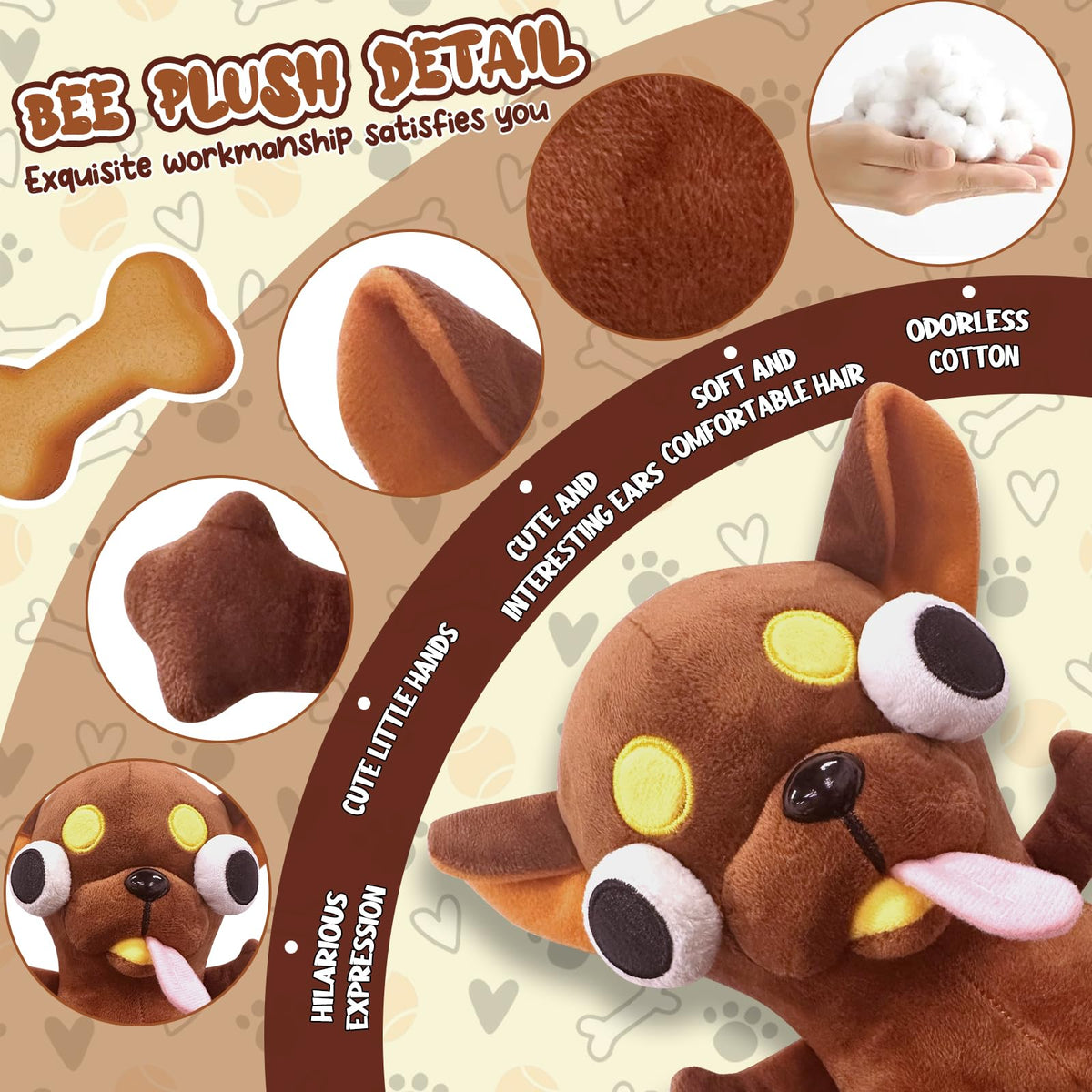 RHHSSE Funny Big-Eyed Chihuahua Plush - Stress-Relief Toy, Desk Decor Gift (Brown)