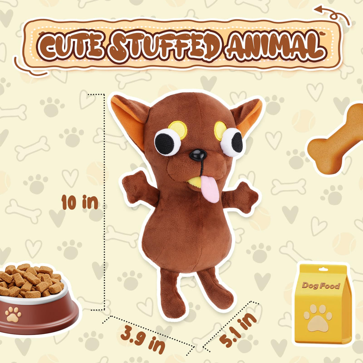 RHHSSE Funny Big-Eyed Chihuahua Plush - Stress-Relief Toy, Desk Decor Gift (Brown)