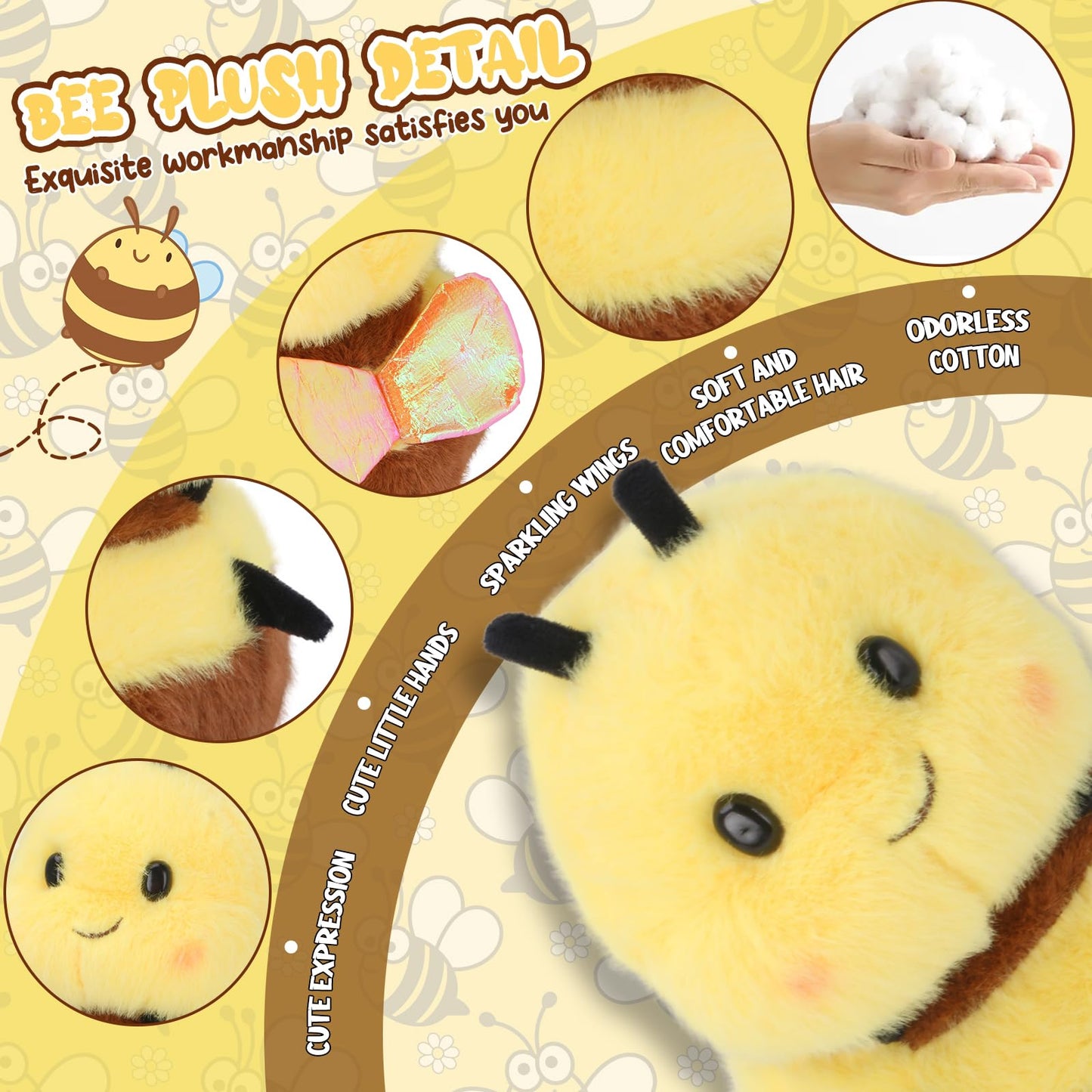RHHSSE Chubby Smiling Bee Plush - Soft Bumblebee Plush Toy (8 inch)