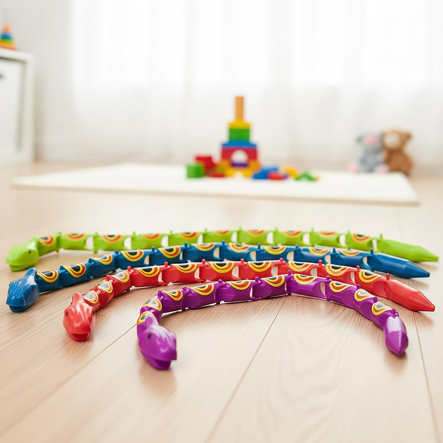 Rhode Island Novelty 15-Inch Jointed Snake – 12 Colorful Flexible Snakes for Play