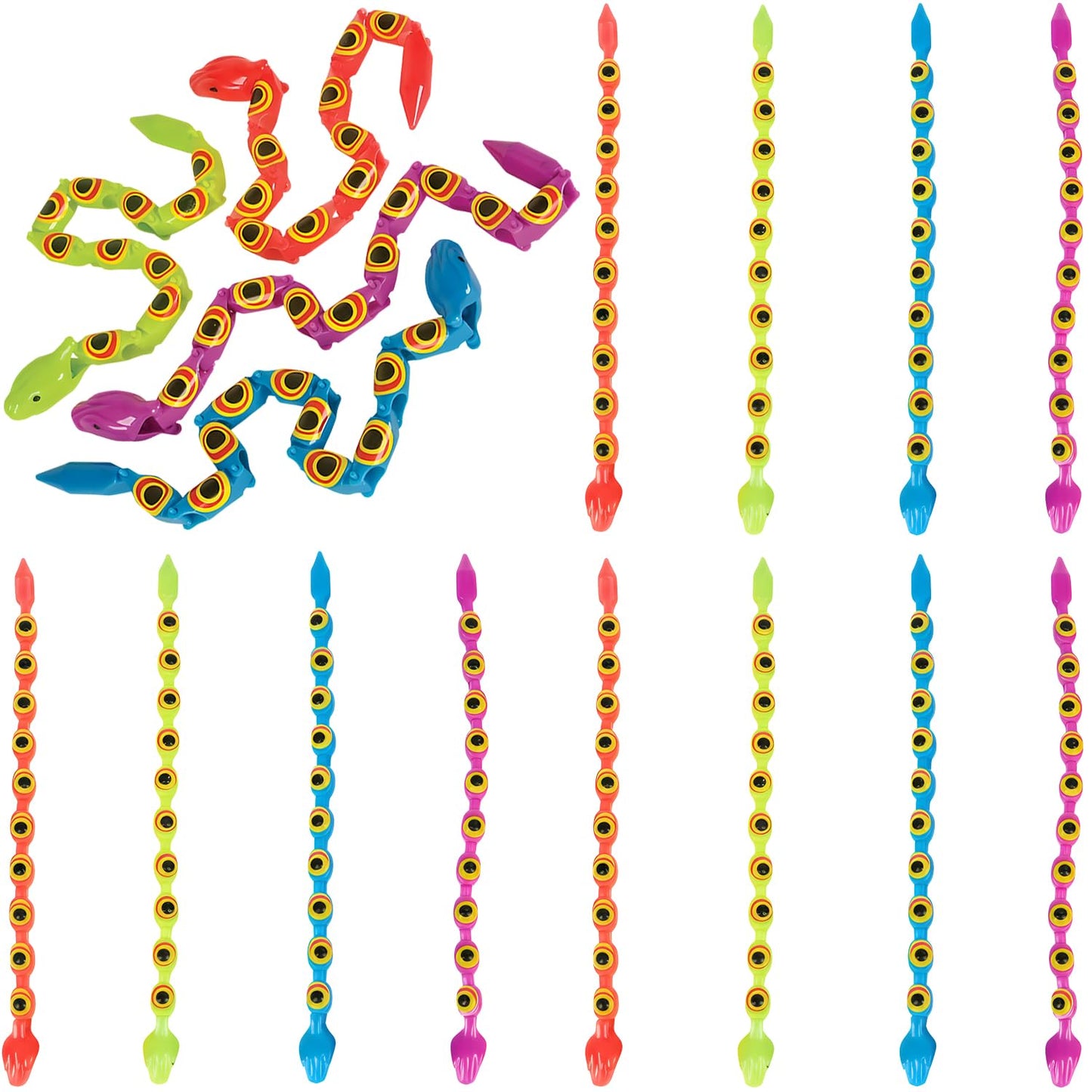 Rhode Island Novelty 15-Inch Jointed Snake – 12 Colorful Flexible Snakes for Play