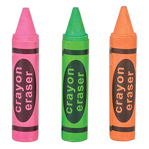 Rhode Island Novelty Crayon Shaped Erasers – 12-Pack, 2.5 Inch, Assorted Colors
