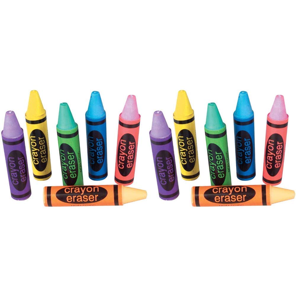 Rhode Island Novelty Crayon Shaped Erasers – 12-Pack, 2.5 Inch, Assorted Colors