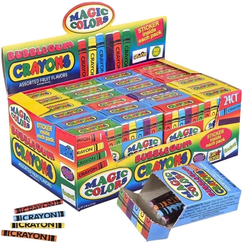 Magic Colors Bubble Gum Crayons 24-Pack – Fruit Flavored Fun by Rhode Island Novelty