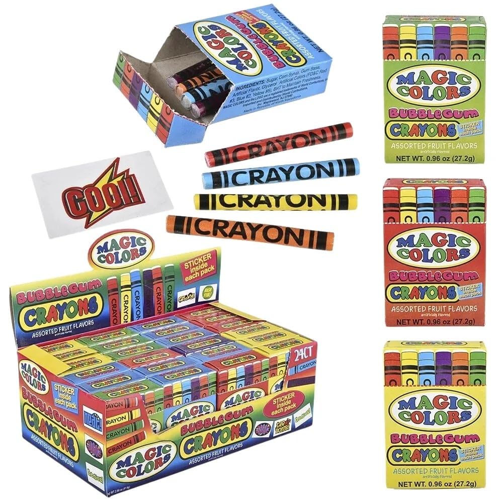 Magic Colors Bubble Gum Crayons 24-Pack – Fruit Flavored Fun by Rhode Island Novelty