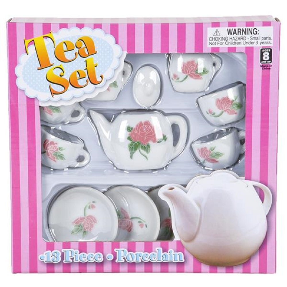 Rhode Island Novelty 13-Piece Ceramic Tea Set for Kids – Party-Ready Play (Ages 5+)