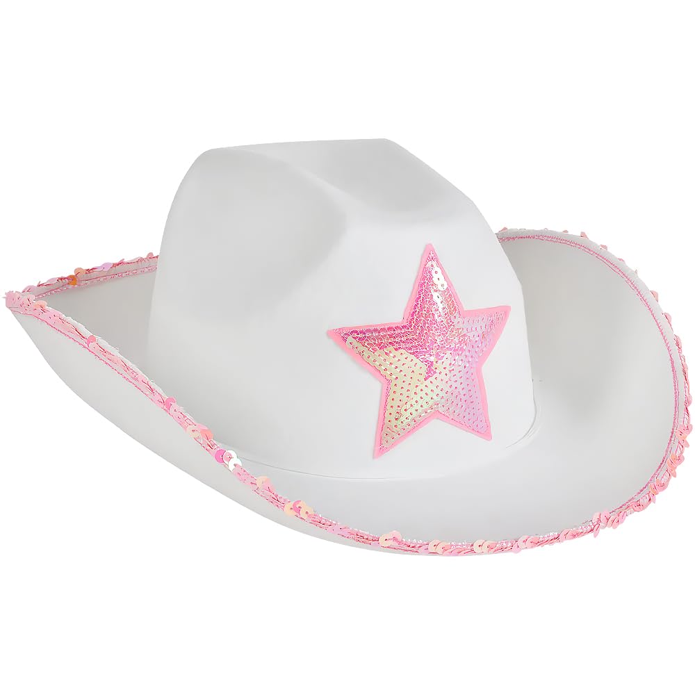 Rhode Island Novelty White Felt Cowgirl Hat with Pink Star – One Per Order