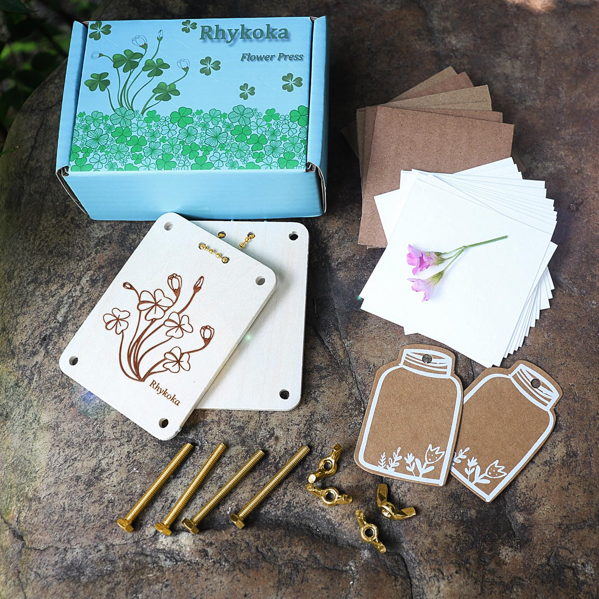 Rhykoka Pocket Flower Press – 6-Layer Mini Kit for Dried Flowers & Leaves (Gold)