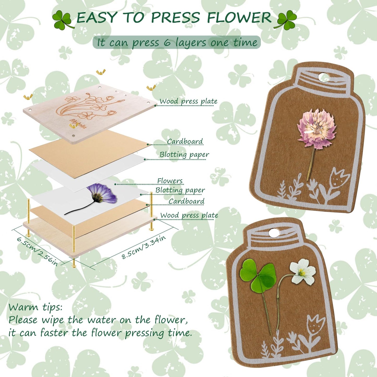 Rhykoka Pocket Flower Press – 6-Layer Mini Kit for Dried Flowers & Leaves (Gold)