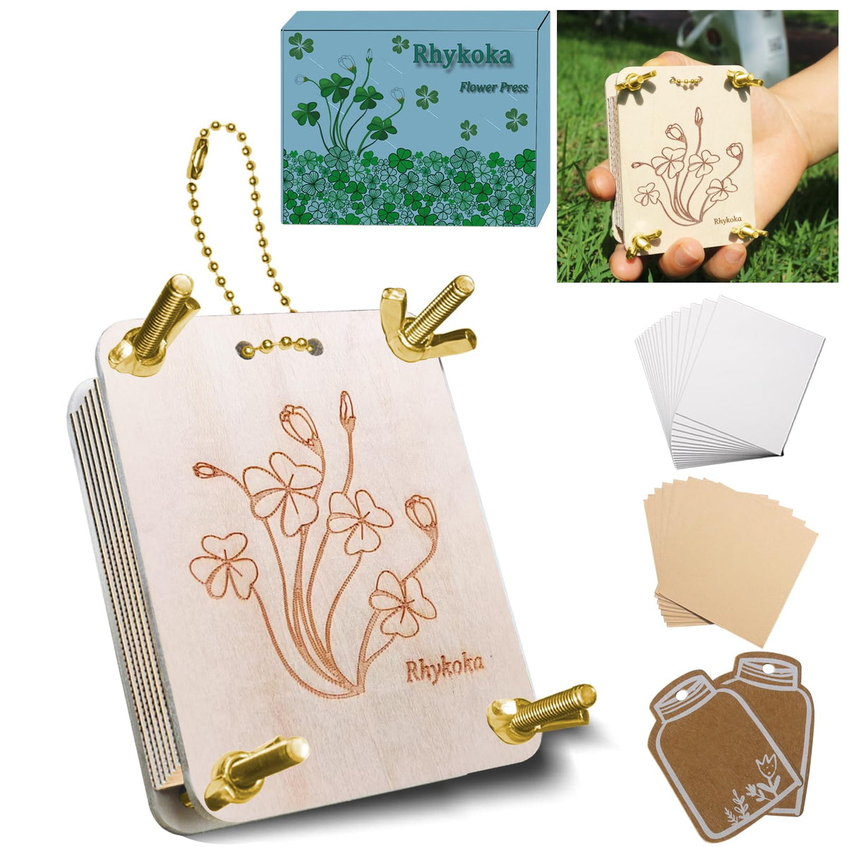 Rhykoka Pocket Flower Press – 6-Layer Mini Kit for Dried Flowers & Leaves (Gold)