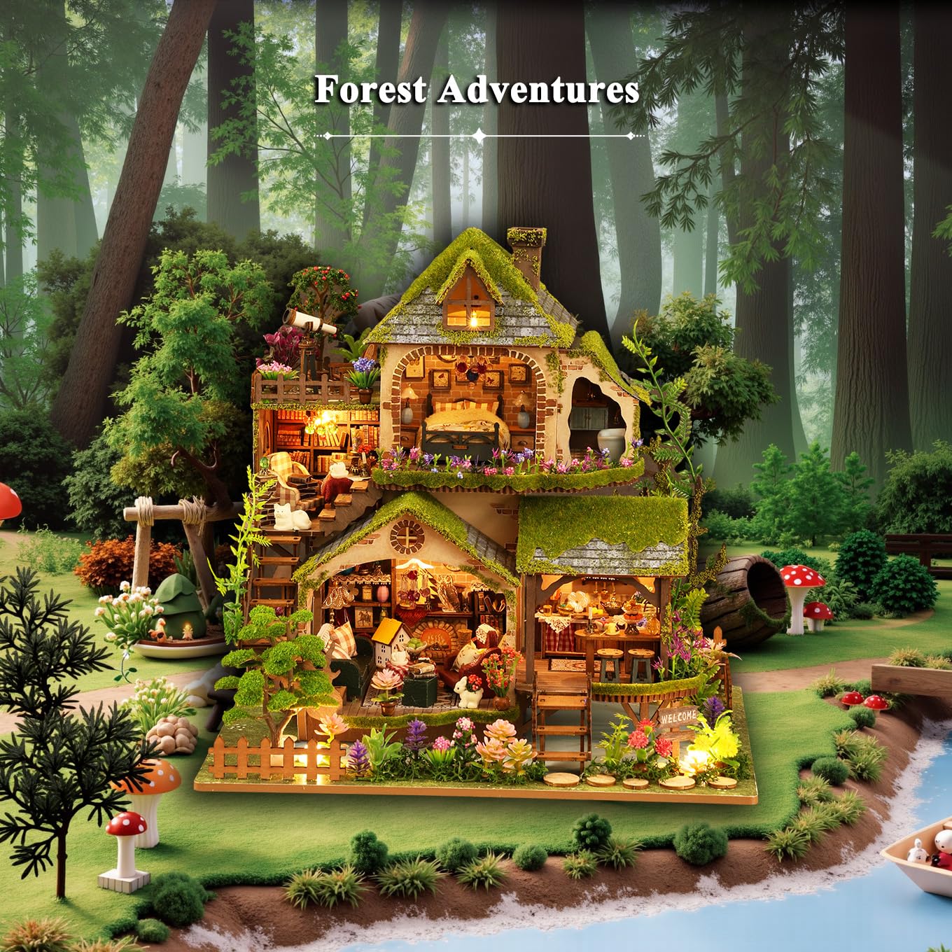RHZN Miniature House Kit – DIY Dollhouse for Adults, Forest Adventure