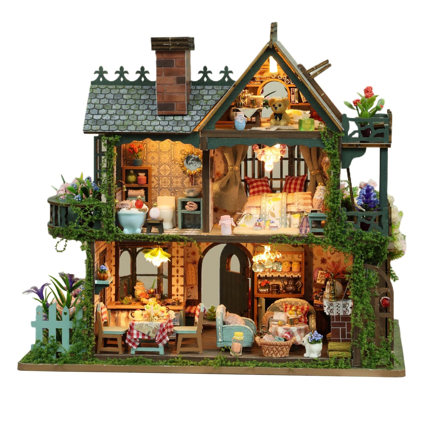 RHZN Miniature House Kit – DIY Dollhouse for Adults with LED Lighting