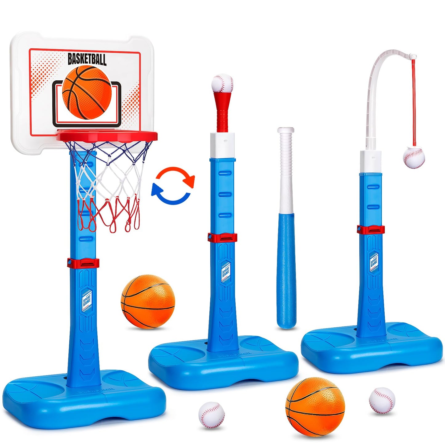 RIANEAN 3-in-1 Kids Basketball Hoop & T Ball Set — Adjustable Indoor/Outdoor Play