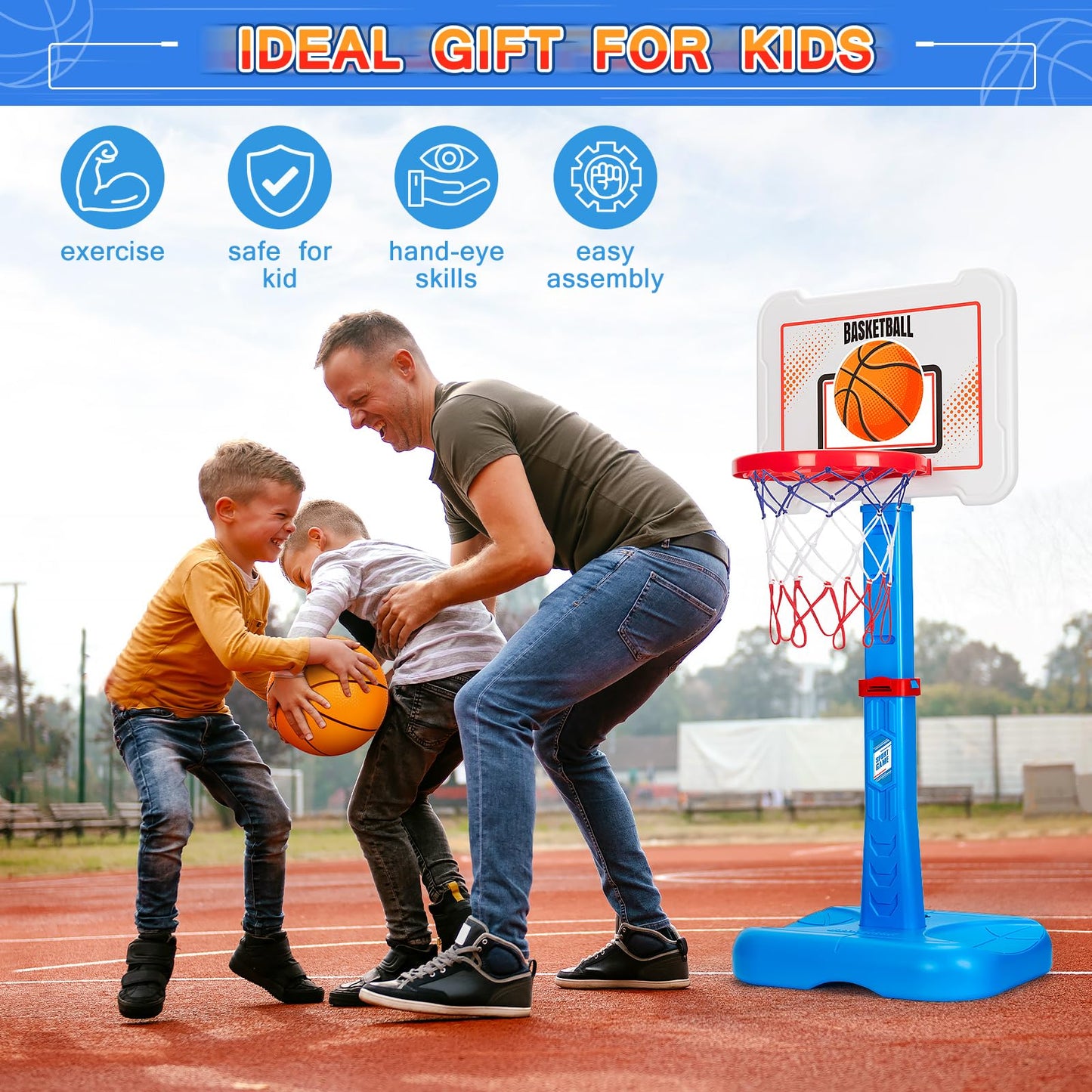 RIANEAN 3-in-1 Kids Basketball Hoop & T Ball Set — Adjustable Indoor/Outdoor Play