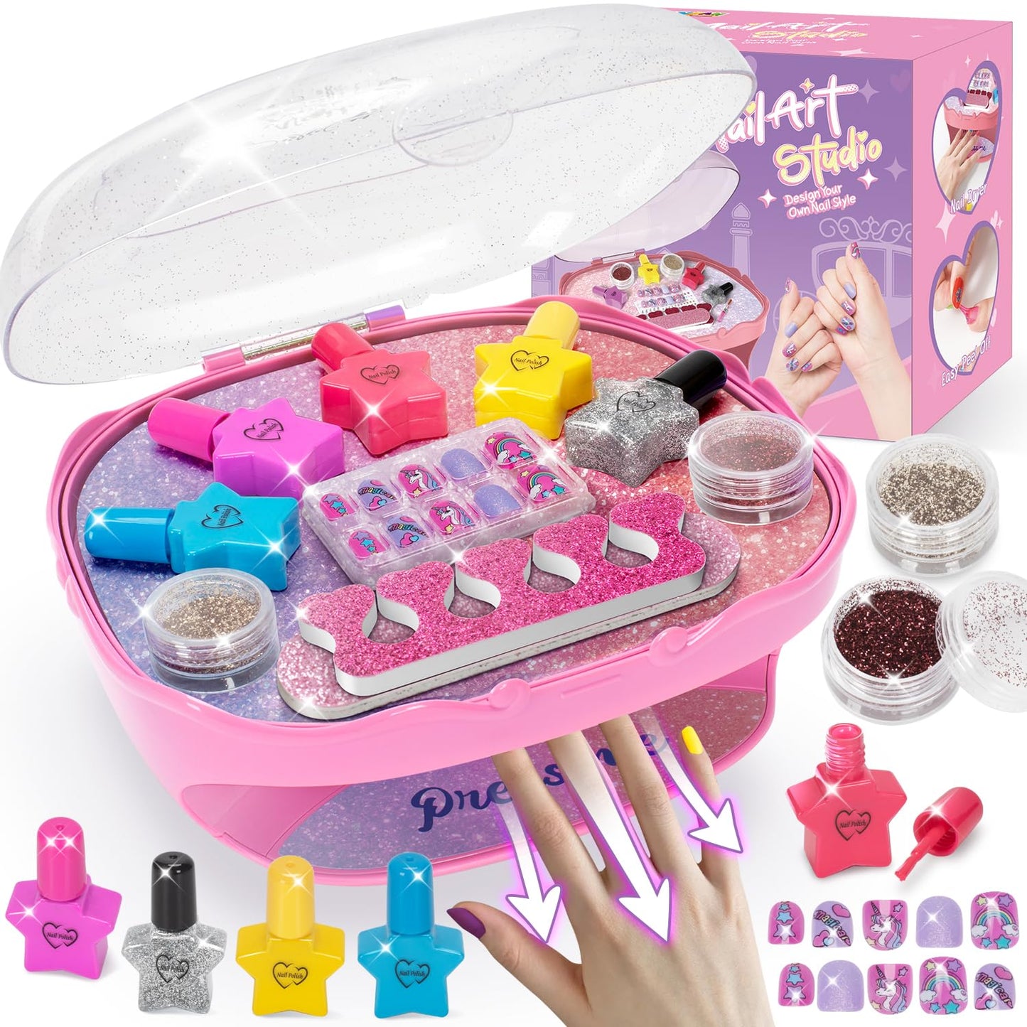 RIANEAN Girls Nail Polish Set for Ages 5-10 | Safe Peelable Polish & Dryer