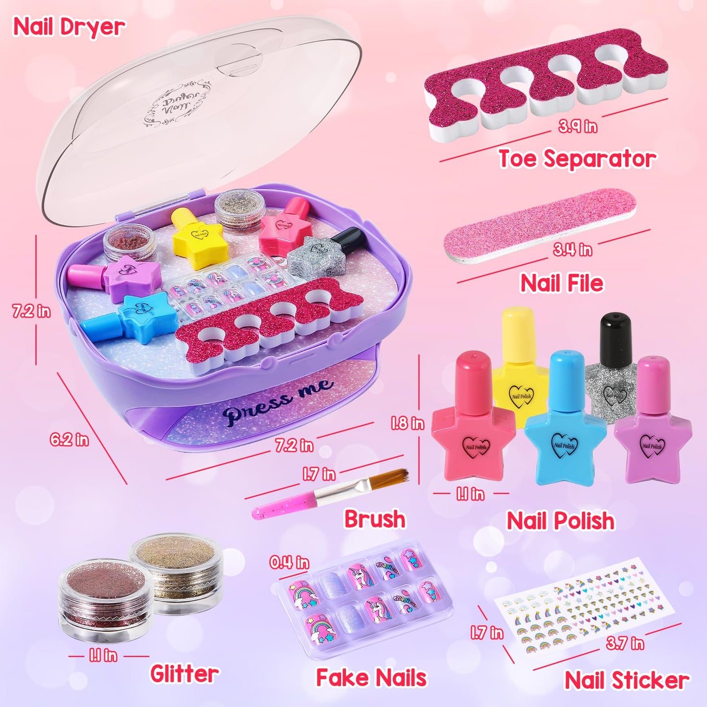 RIANEAN Girls Nail Polish Set Purple – Safe Creative Kit for Ages 5-10