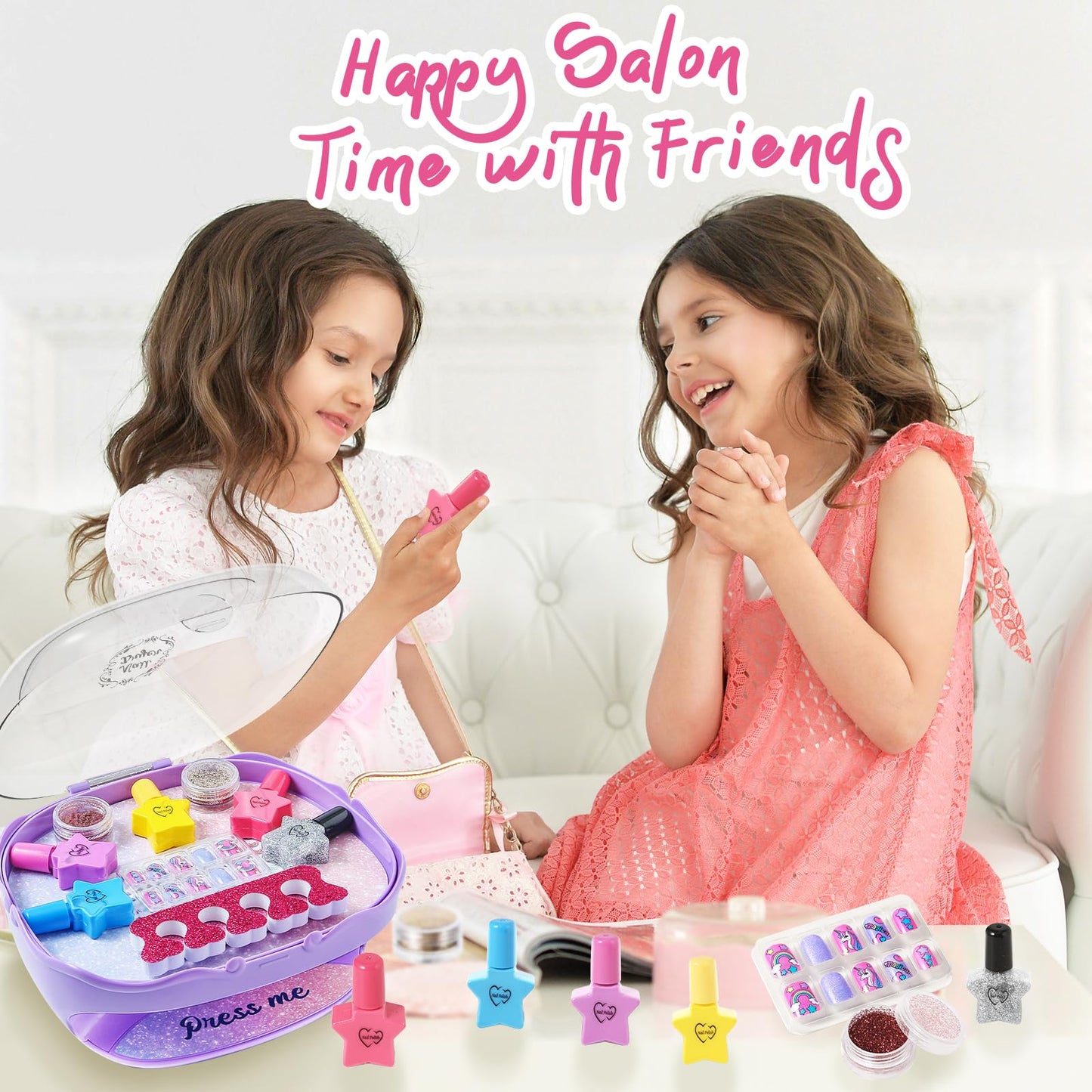 RIANEAN Girls Nail Polish Set Purple – Safe Creative Kit for Ages 5-10