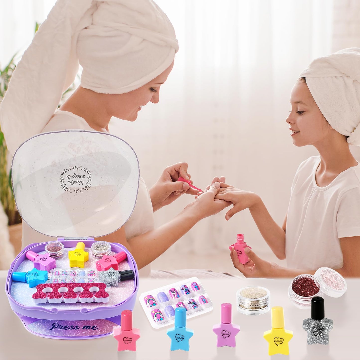 RIANEAN Girls Nail Polish Set Purple – Safe Creative Kit for Ages 5-10